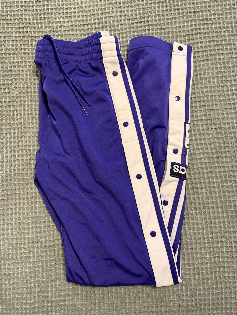 ADIDAS purple Snap-Button Joggers with White Side Stripe Sz Small